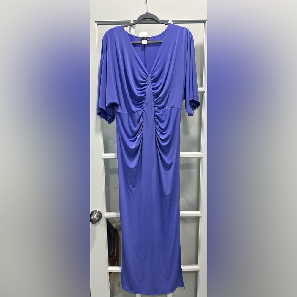 VENUS Blue Ruched Cowl Neck Maxi Dress - Size Large